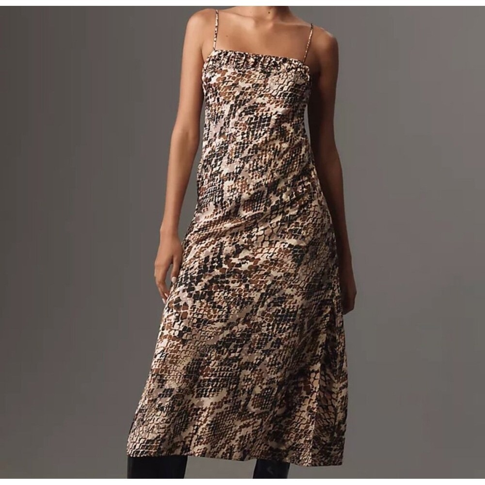 Anthropologie Slinky Snakeskin Print Maxi Dress Spaghetti Strap Sexy Party XS